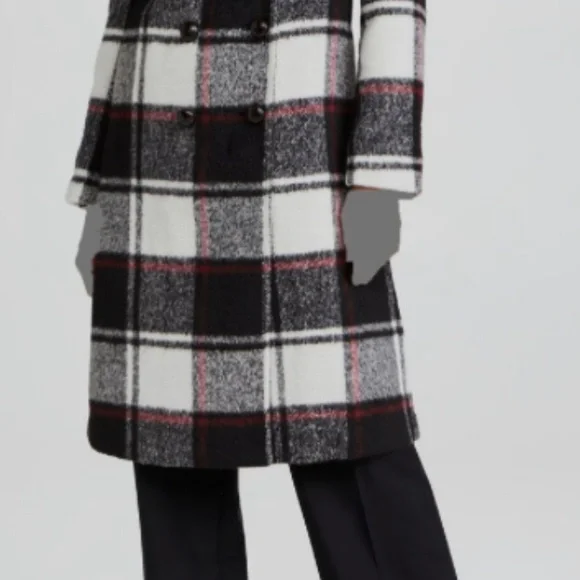 Jason Wu Women's Black White Knit Double BreastedPlaid Coat Size 8 NWT